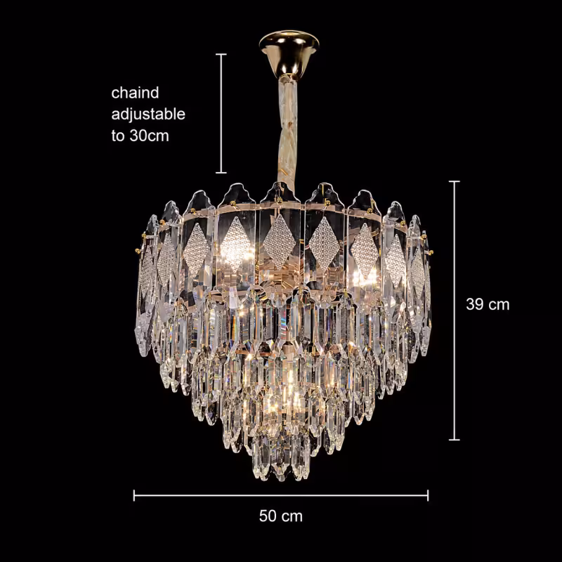 Previzualizare 4: Candelabru Cristal VELVET Eleganza, 9xE14, D50 cm, Auriu, Inaltime Reglabila, Metal si Cristal