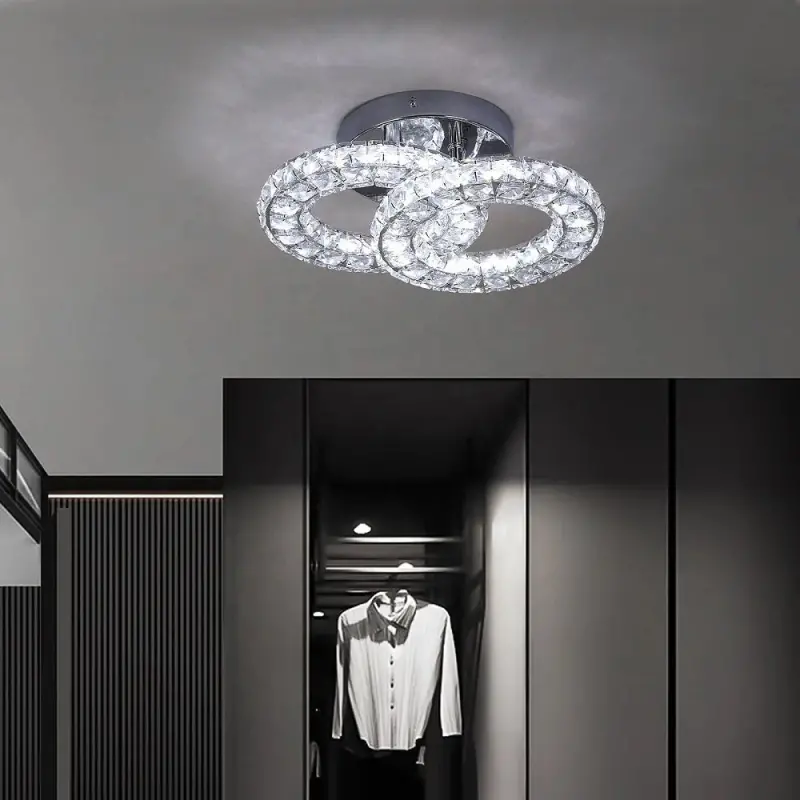 Previzualizare 3: Lustra LED si cristal ZABINA 25W, 2 Cercuri, lumina Rece/Calda/Neutra, Crom Lucios