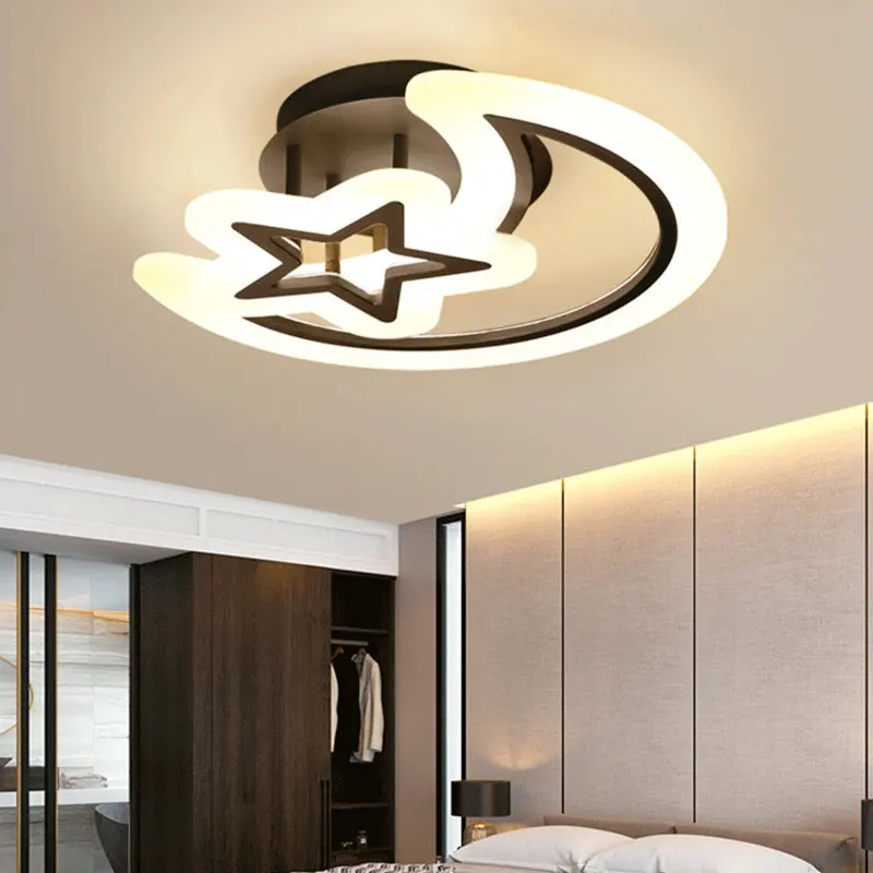 Lustra LED cu telecomanda LUNA SI STEA 59W, 2 Elemente, lumina Rece/Calda/Neutra, Dimabila, Negru