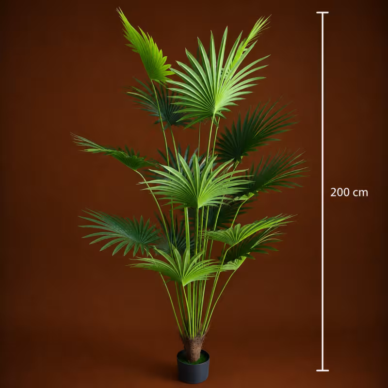 Previzualizare 4: Planta Artificiala Tip Palmier Livistona Evantai, 15 frunze, 200 cm, Verde