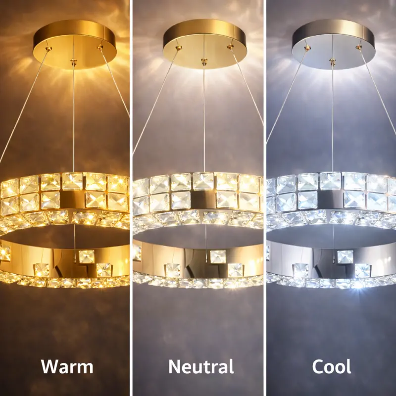 Previzualizare 4: Lustra LED cu Telecomanda, LLC135/1GD, Cristal si Metal, 29W, 1 Cerc, Dimabila, Inaltime Reglabila, Lumina Rece/Calda/Neutra, Iluminat Luxos