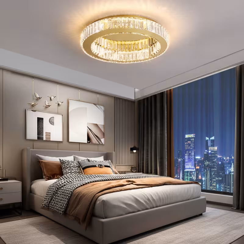 Previzualizare 3: Lustra LED cu telecomanda si cristal VERTUS 31W, 50cm, Cerc, lumina Rece/Calda/Neutra, Dimabila, Auriu