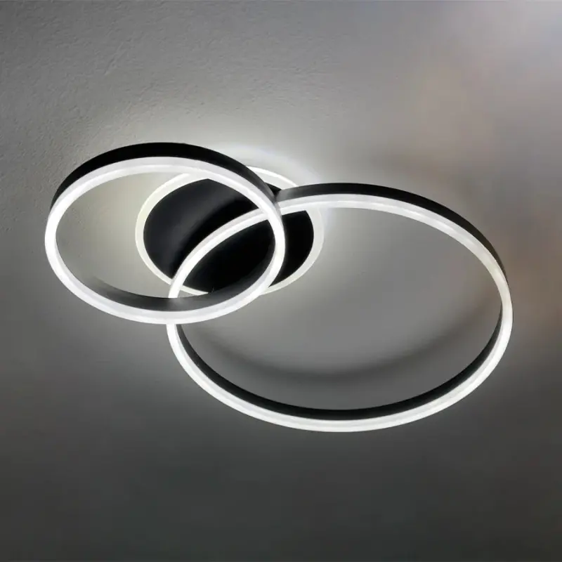 Previzualizare 2: Lustra LED cu telecomanda RINOVA 66W, 2 Cercuri, lumina Rece/Calda/Neutra, Dimabila, Negru