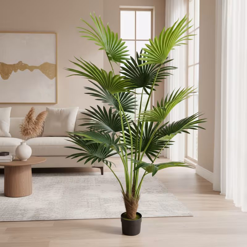 Planta Artificiala Tip Palmier Livistona Evantai, 12 frunze, 180 cm, Verde
