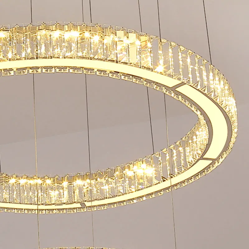 Previzualizare 2: Lustra LED cu telecomanda LLC130/2CH, Cristal si Metal, 62W, 2 Cercuri, Dimabila, Inaltime Reglabila, Lumina Rece/Calda/Neutra, Iluminat Luxos
