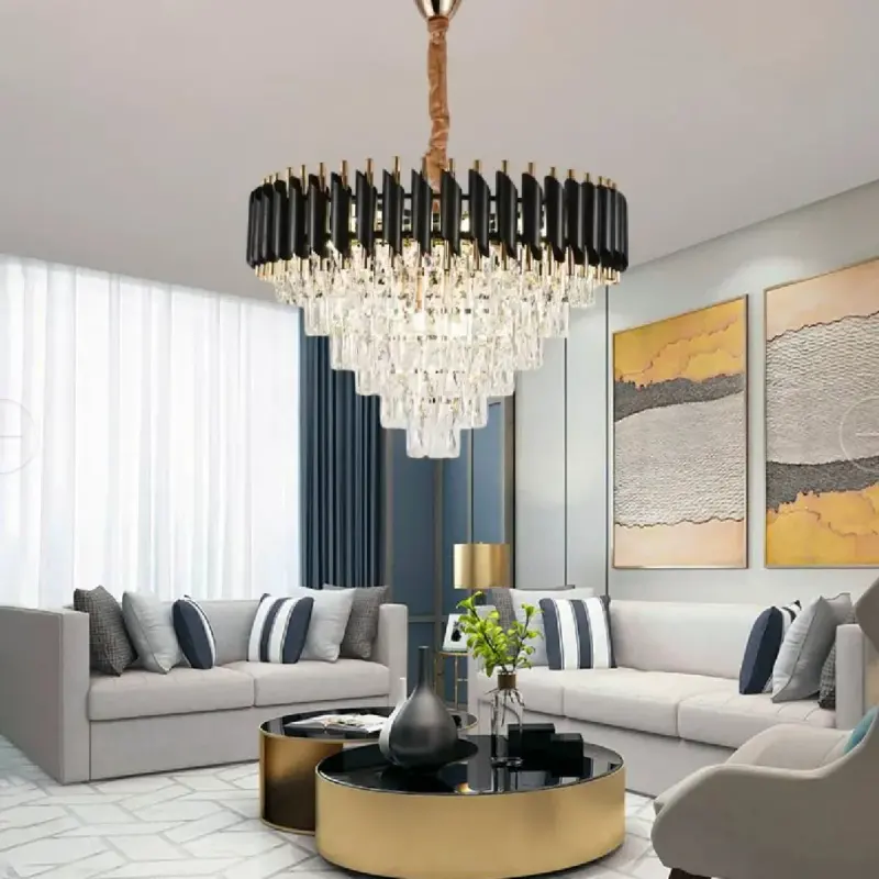 Previzualizare 4: Candelabru Cristal VERSAILLES Magno 8xE14, Diametru 60cm, Negru si Auriu, Inaltime Reglabila