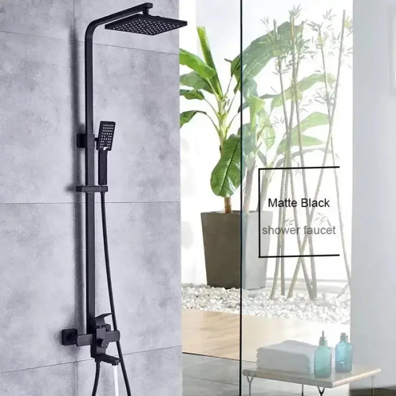 SET Coloana de dus, Inox, Para Patrata, Efect Ploaie, 3 Functii, Montare Pe Perete, Negru Satin, Accesorii Incluse, HS007