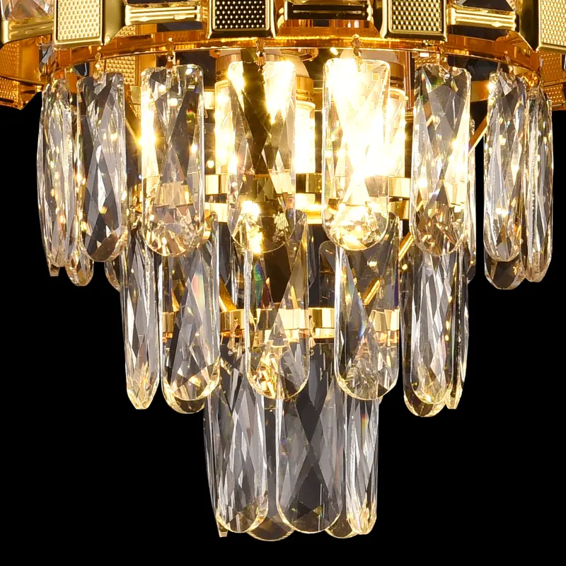 Previzualizare 4: Candelabru Cristal BRAN Petito 3xE14, Diametru 30cm, Auriu Lucios, Inaltime Reglabila