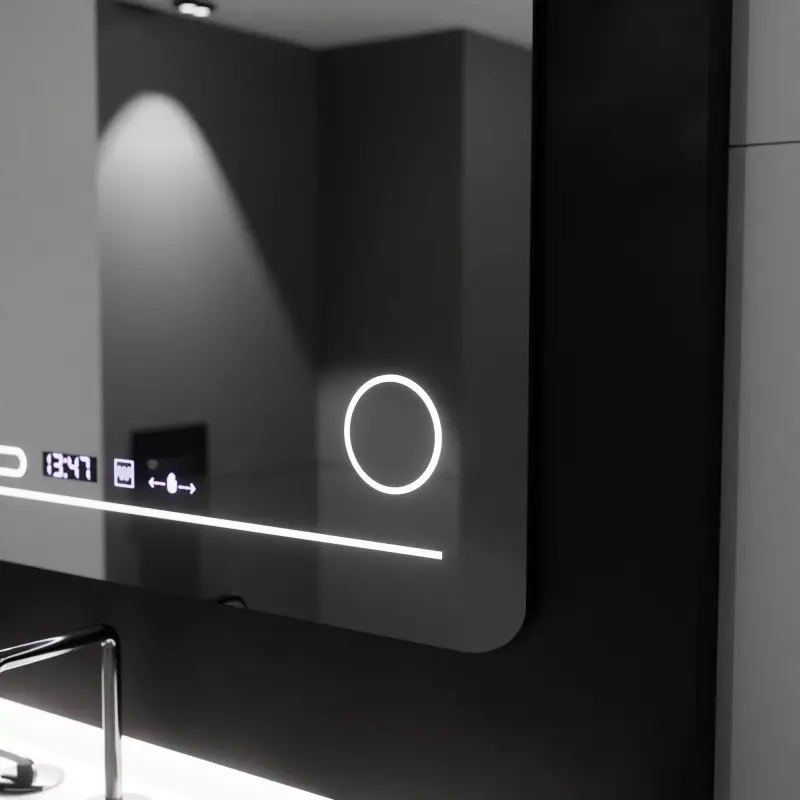 Previzualizare 4: Oglinda LED Rectangulara, 80x60cm, Harmonie MotionGlow Marcello, Sistem Dezaburire, Termometru si Ceas, Lupa Cosmetica, Dimabila