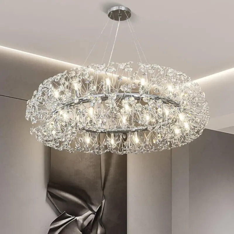 Candelabru Cristal MINUET 12x G9, Diametru 60cm, Argintiu Lucios, Inaltime Reglabila
