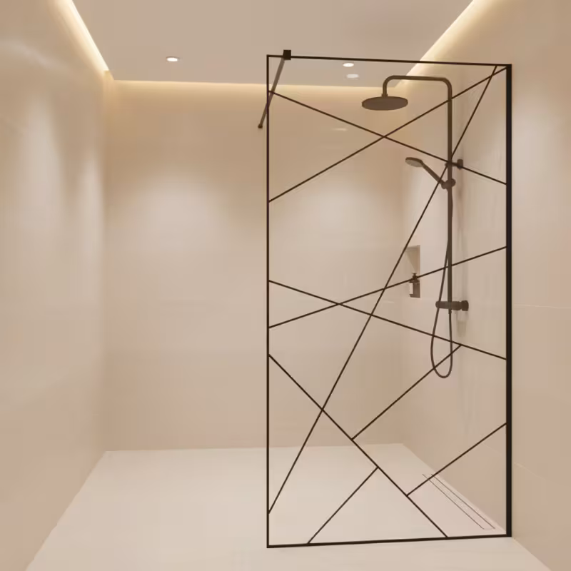 Paravan de dus Walk-In SASKATCHEWAN, 90x195cm, Metal, Transparent si Negru