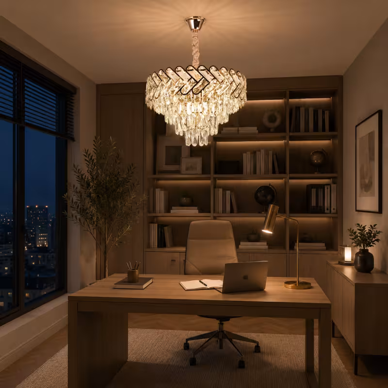Previzualizare 2: Candelabru Cristal VECTOR Magno 8xE14, Diametru 58cm, Auriu Lucios, Inaltime Reglabila, Metal si Cristal