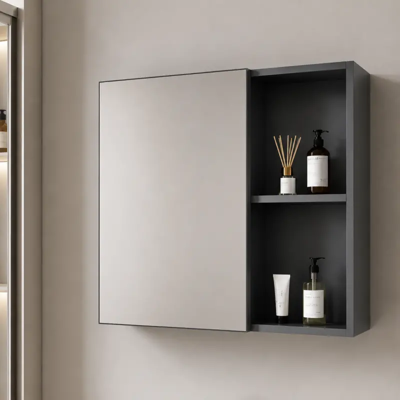Previzualizare 3: Set Mobilier SIENA pentru Baie ,Dulap Lavoar+Dulap Oglinda 80cm, 2 Piese, Gri si Alb