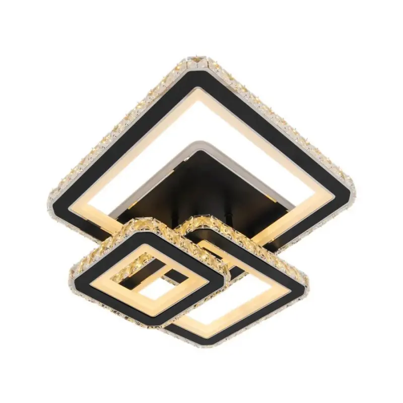 Previzualizare 3: Lustra LED cu telecomanda si cristal LEILA 88W, 3 Patrate, lumina Rece/Calda/Neutra, Dimabila, Negru Crom Lucios