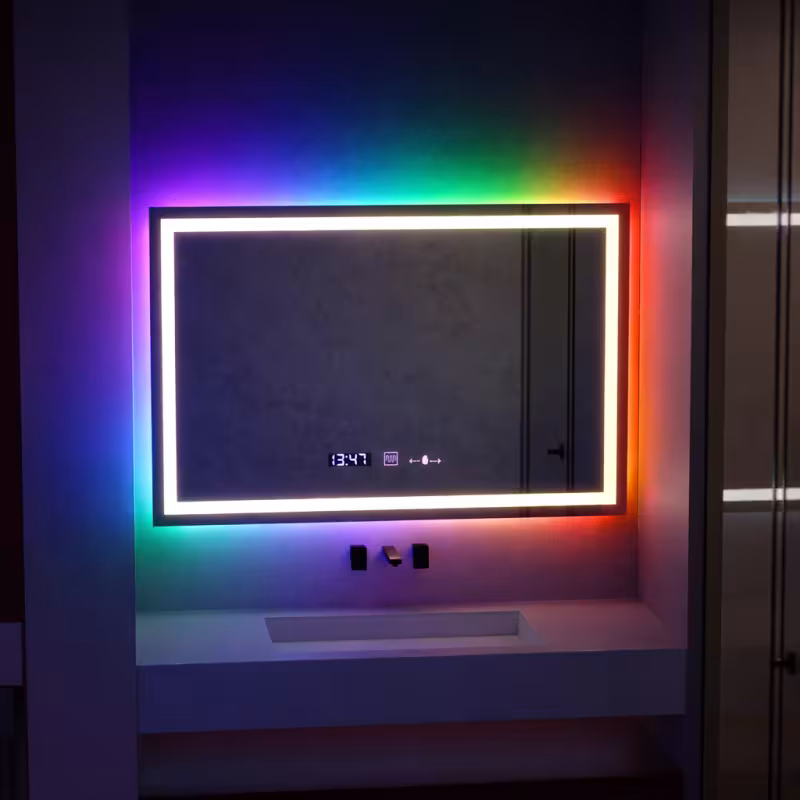 Previzualizare 3: Oglinda LED Rectangulara 120x80cm Verite MotionGlow Marcello, Sistem Dezaburire, Ceas & Termometru, Dimabila W09/120X80BTRGB