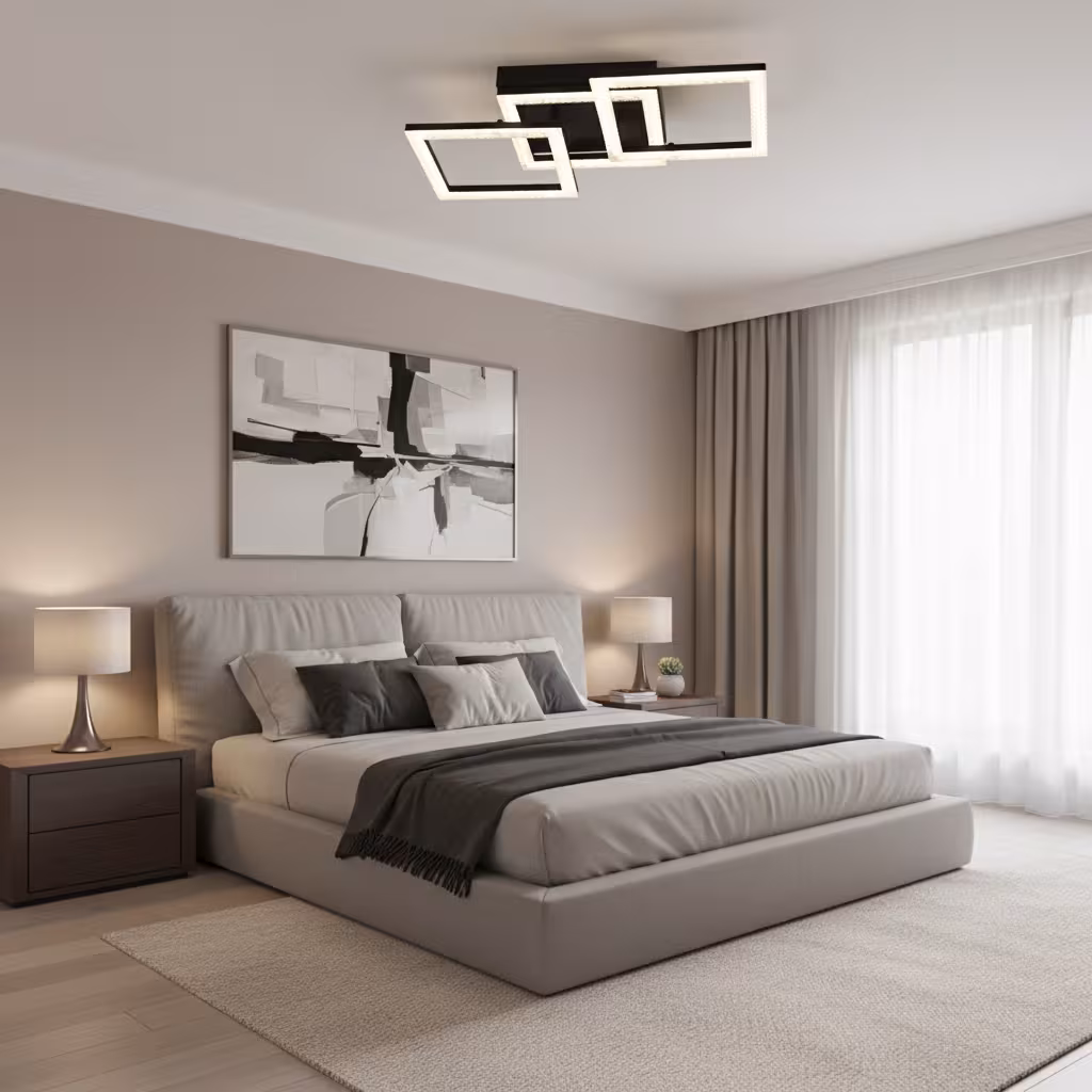 Lustra LED cu telecomanda GEO 43W, 3 Patrate, lumina Rece/Calda/Neutra, Dimabila, Metal si Acril, Negru