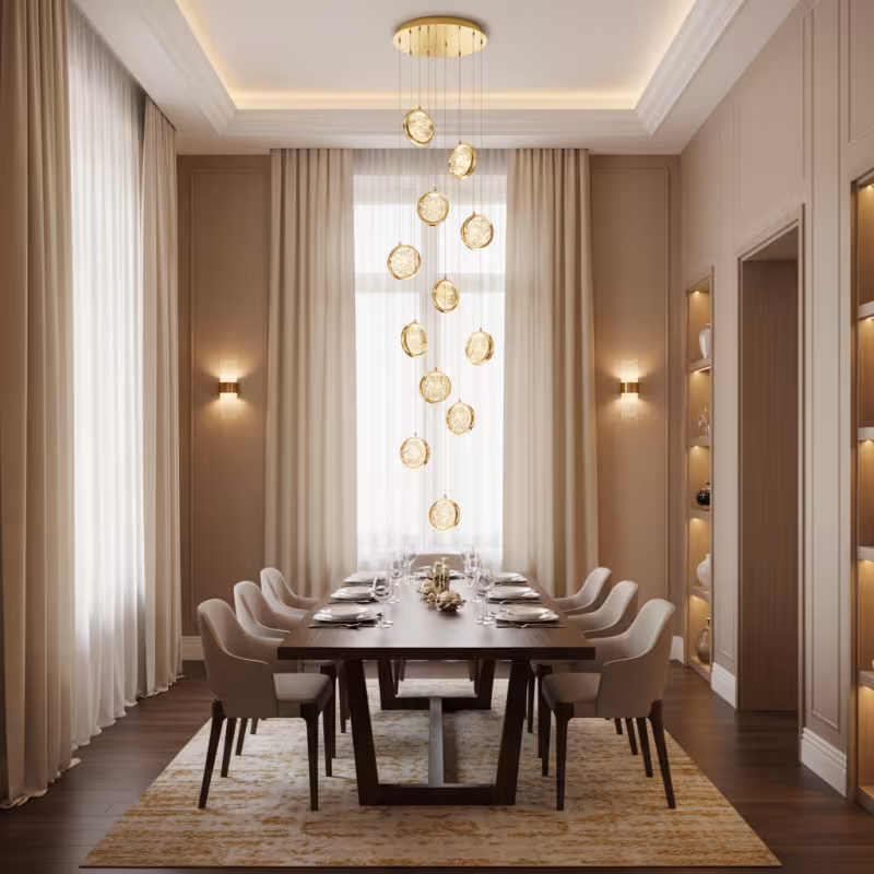 Previzualizare 2: Candelabru Cristal FRAME LED cu Telecomanda, Suspendat, 12 Surse, 36W, Diametru 40cm, Lumina Calda / Neutra / Rece, Inaltime Reglabila, Auriu, Metal si Cristal