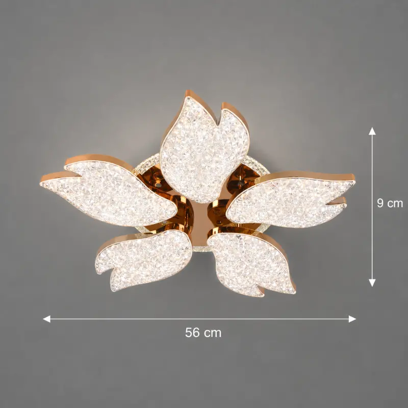 Previzualizare 4: Lustra LED BLUME Magno cu telecomanda si cristal, 79W, 5 Surse, Lumina Rece/Calda/Neutra, Dimabila, Auriu