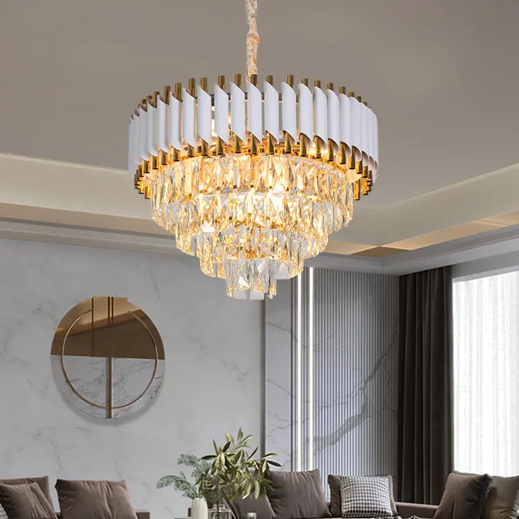 Candelabru Cristal VERSAILLES Eleganza 8x E14, Diametru 50cm, Auriu Lucios si Alb, Inaltime Reglabila