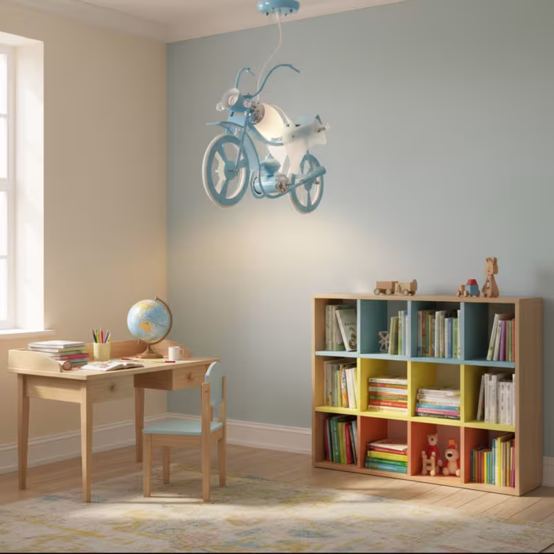 Previzualizare 3: Lustra LED pentru copii MOTO, Tip motocicleta, 40W, Lumina Rece/Calda/Neutra, Albastru Alb