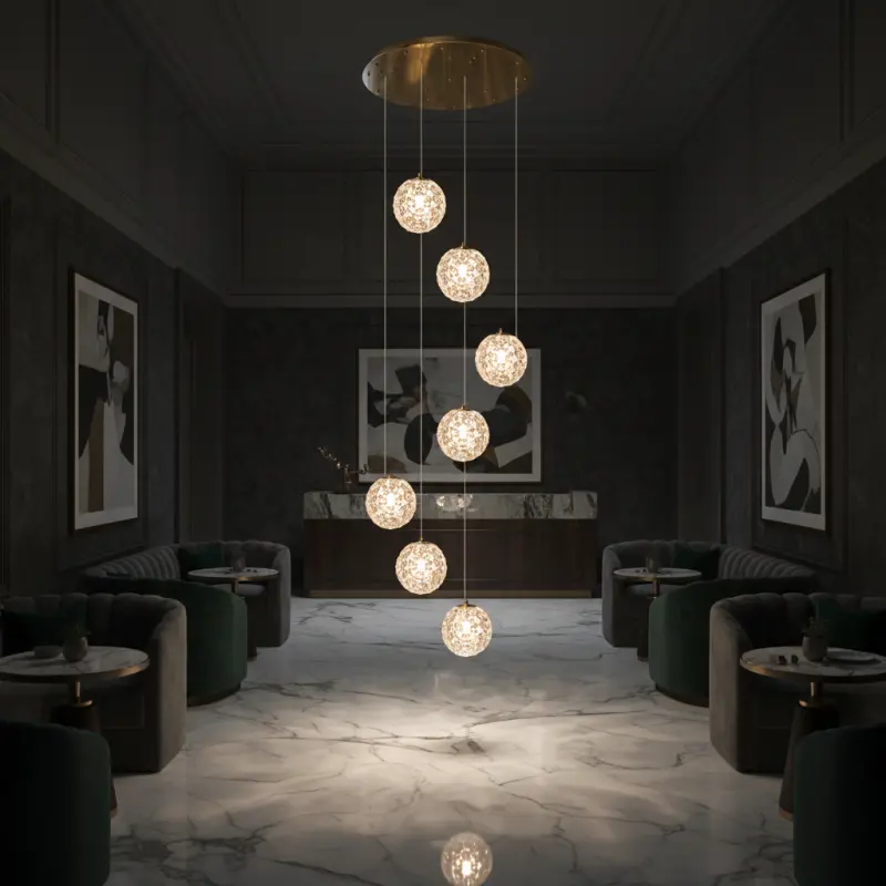 Previzualizare 2: Candelabru Cristal LED MILLE, 7xG9 , Diametru 60cm x Inaltime 340cm, Cristal si Metal, Auriu