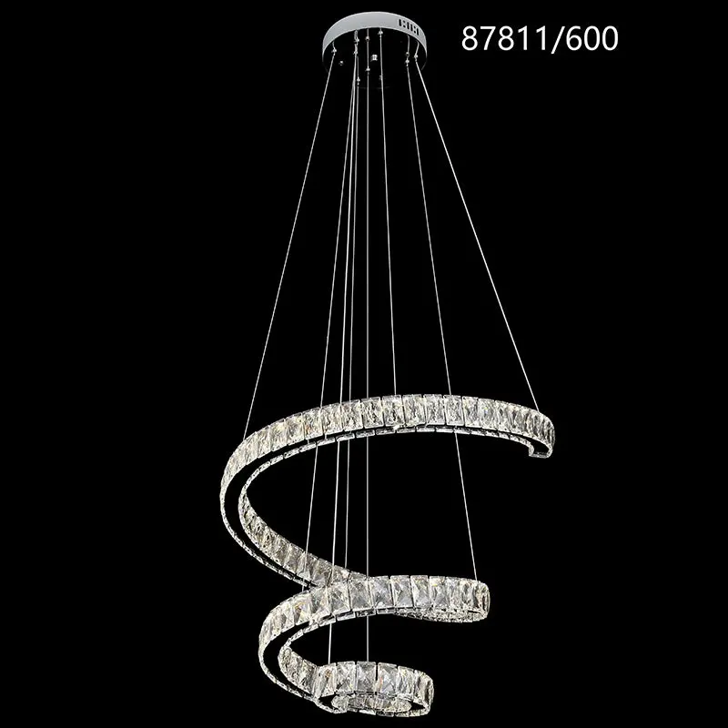 Candelabru LED cu Telecomanda, TWIST, Diametru 60 cm, Inaltime 120 cm, Lumina Rece/Neutra/Calda, Dimabila, Crom, Cristal, Otel