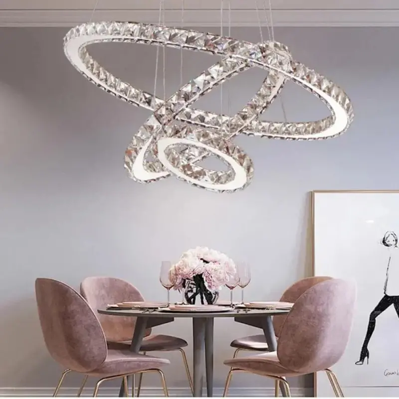 Previzualizare 3: Lustra LED suspendata cu telecomanda si cristal PRISM LUMINIS 78.3W, 3 Cercuri, lumina Rece/Calda/Neutra, Dimabila, Crom, Inaltime Reglabila