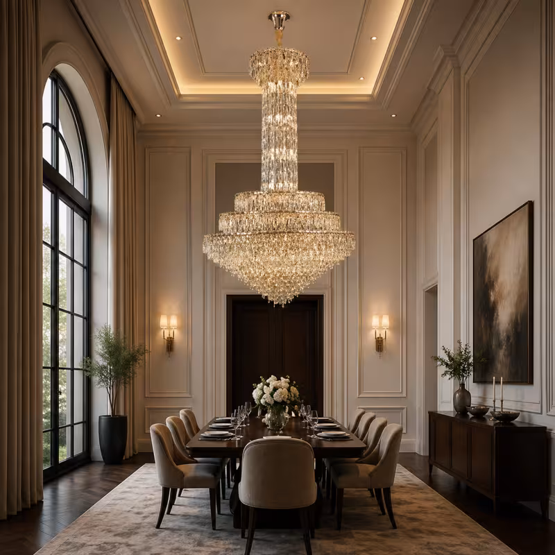 Previzualizare 2: Candelabru Cristal GRAND 87xE14, D138 cm, Auriu, Inaltime Reglabila, Metal si Cristal