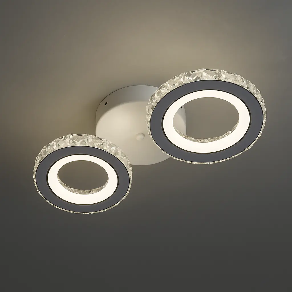 Lustra LED cu telecomanda si cristal NOVA ROTONDA 34W, 2 Cercuri, lumina Rece/Calda/Neutra, Alb