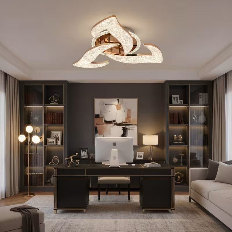 Previzualizare 2: Lustra LED HALESA Eleganza cu telecomanda si cristal, 44W, 3 Surse, Lumina Rece/Calda/Neutra, Dimabila, Auriu