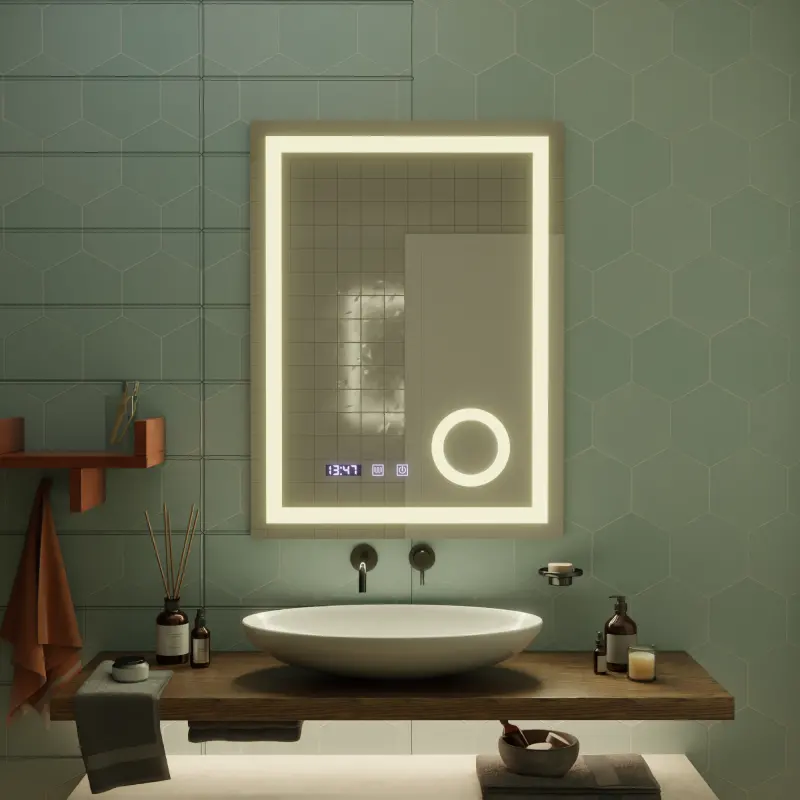 Previzualizare 3: Oglinda LED Touch NIVERA Sistem Dezaburire, Ceas si Temperatura 60x80 cm Lupa Cosmetica