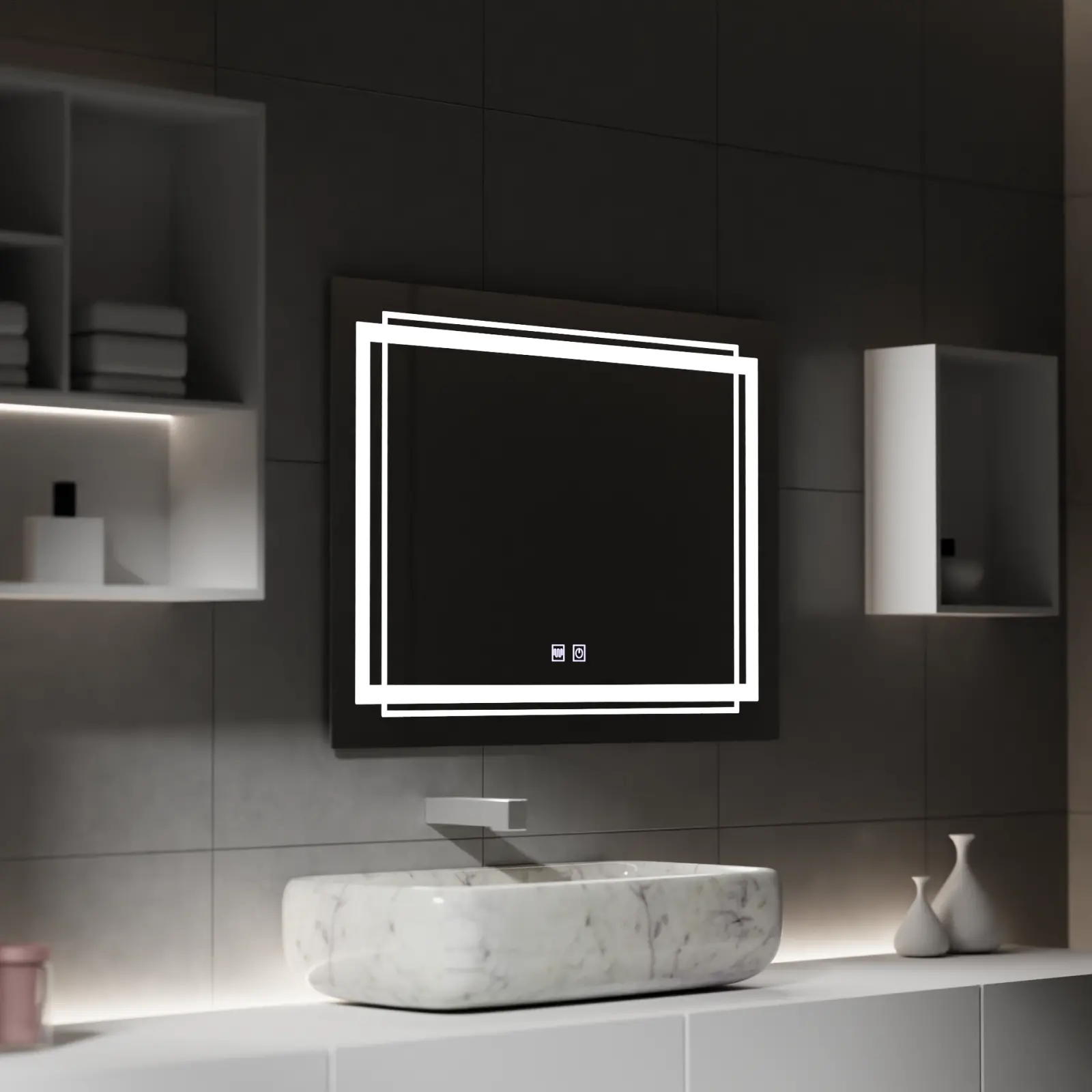 Oglinda LED Rectangulara, 80x60cm, KOVEN Touch, Sistem Dezaburire,Dimabila