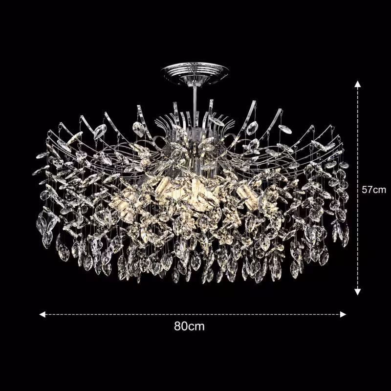 Previzualizare 4: Candelabru Cristal PROWES Regalis, 14xE14, D80 cm, Crom Lucios, Inaltime Reglabila, Metal si Cristal