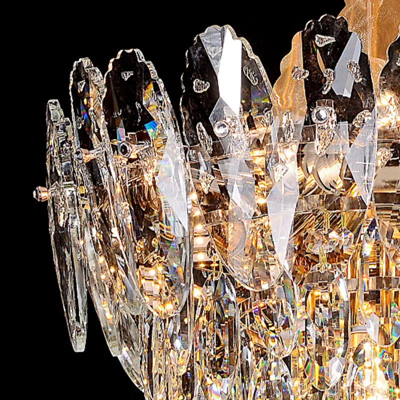 Previzualizare 2: Candelabru Cristal, AURELIUS Nobile, 7xE14, Diametru 40cm, Auriu Lucios, Inaltime Reglabila, Metal si Cristal