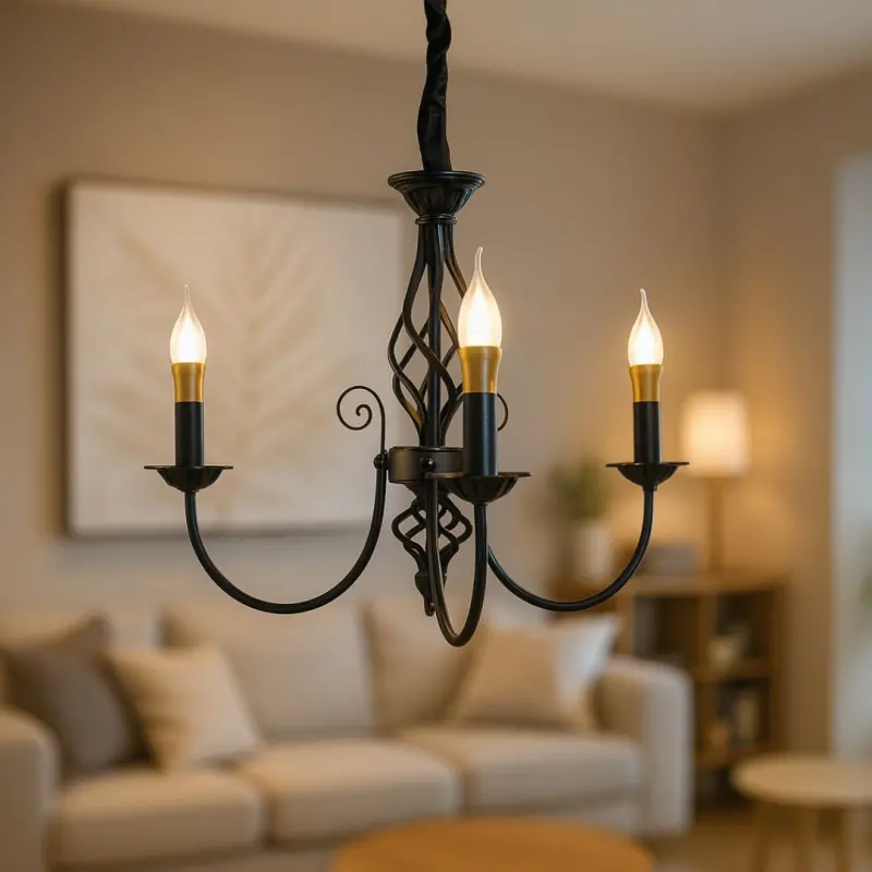 Lustra ANJOUX Eleganza, 3xE14, Diametru 50cm, Negru, Inaltime Reglabila, Metal