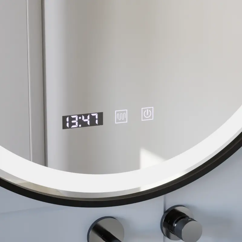 Previzualizare 2: Oglinda LED Touch NOVARA Sistem Dezaburire, Ceas si Temperatura 50 cm Rama Negru Brushed