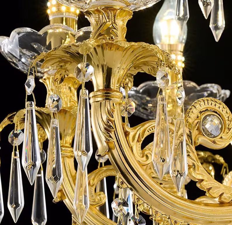 Previzualizare 4: Candelabru Cristal 9xE14, D68cm, Auriu Lucios, Inaltime Reglabila, Metal si Cristal
