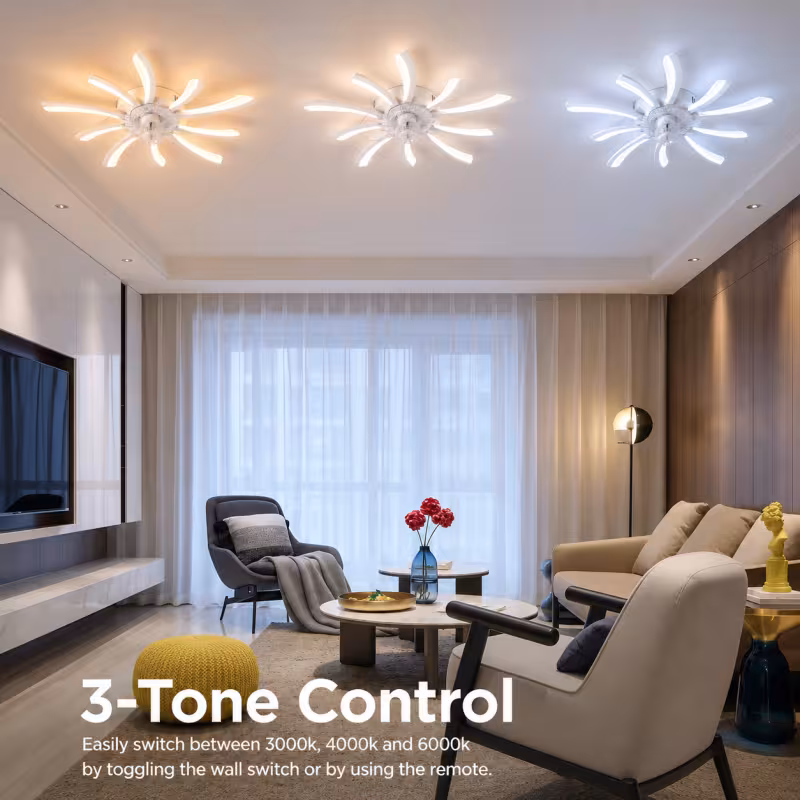 Previzualizare 4: Lustra LED Ventilator VIRTULA cu Telecomanda, 29W, D77cm, Lumina Rece/Neutra/Calda, Metal si Plastic, Alb