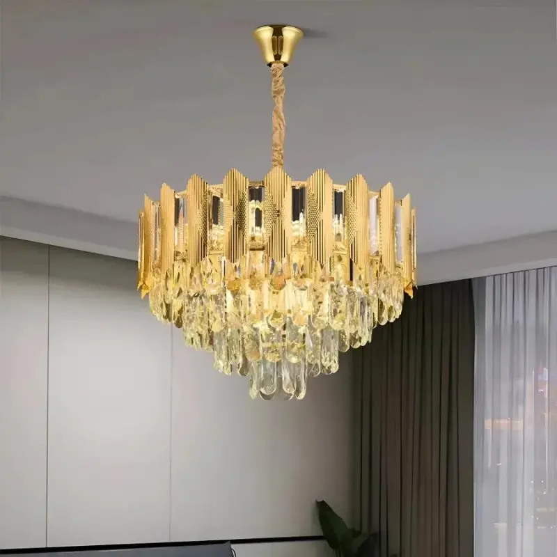 Candelabru Cristal BUCKINGHAM Eleganza 8x E14, Diametru 50cm, Auriu Lucios, Inaltime Reglabila
