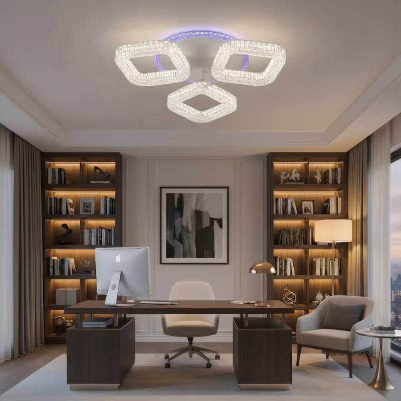 Previzualizare 2: Lustra LED RENATO Nobile cu telecomanda si cristal, 39W, 3 Patrate, Lumina Rece/Calda/Neutra, Dimabila, Alb