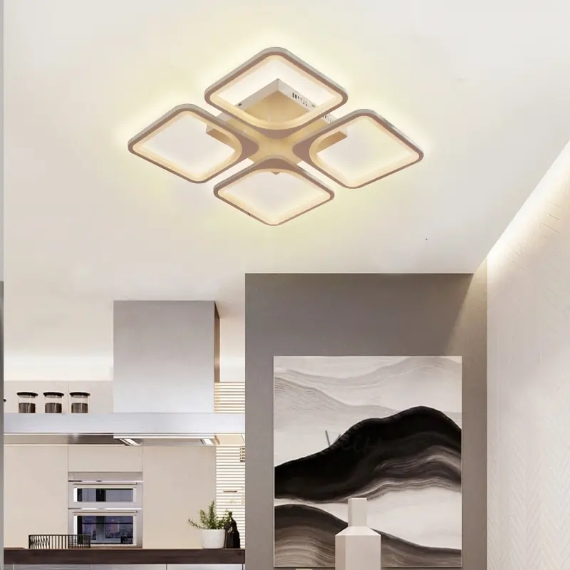 Previzualizare 3: Lustra LED cu telecomanda ZOE 53W, 4 Patrate, lumina Rece/Calda/Neutra, Dimabila, Alb