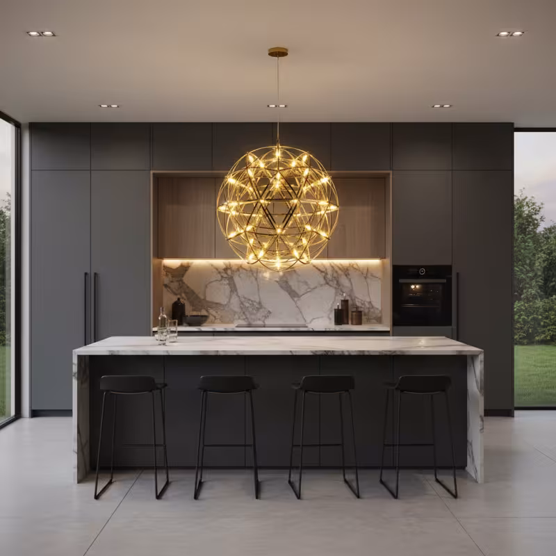 Previzualizare 2: Candelabru Modern LED WELD Nobile, 18W, Lumina Calda 3000K, Diametru 40cm, Inaltime Reglabila, Crom Lucios