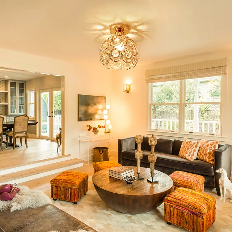 Previzualizare 4: Lustra Vera, 1xE27, D18H15cm, Auriu, Metal si Cristal