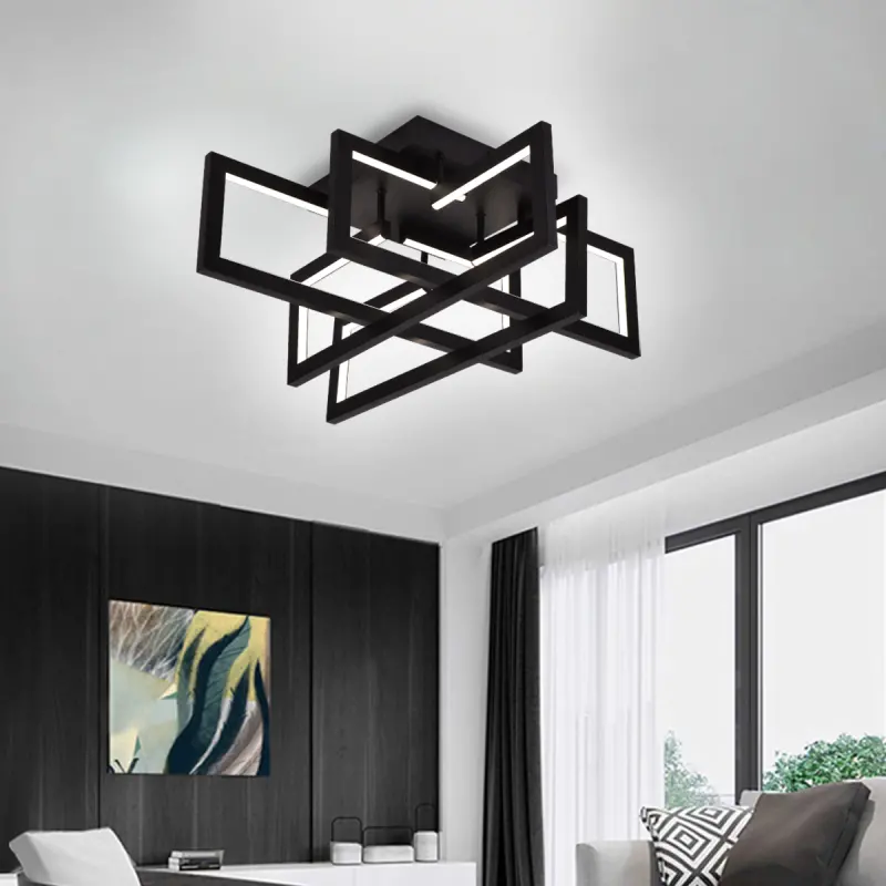 Previzualizare 3: Lustra LED cu telecomanda 96W, 4 Elemente, lumina Rece/Calda/Neutra, Dimabila, Negru