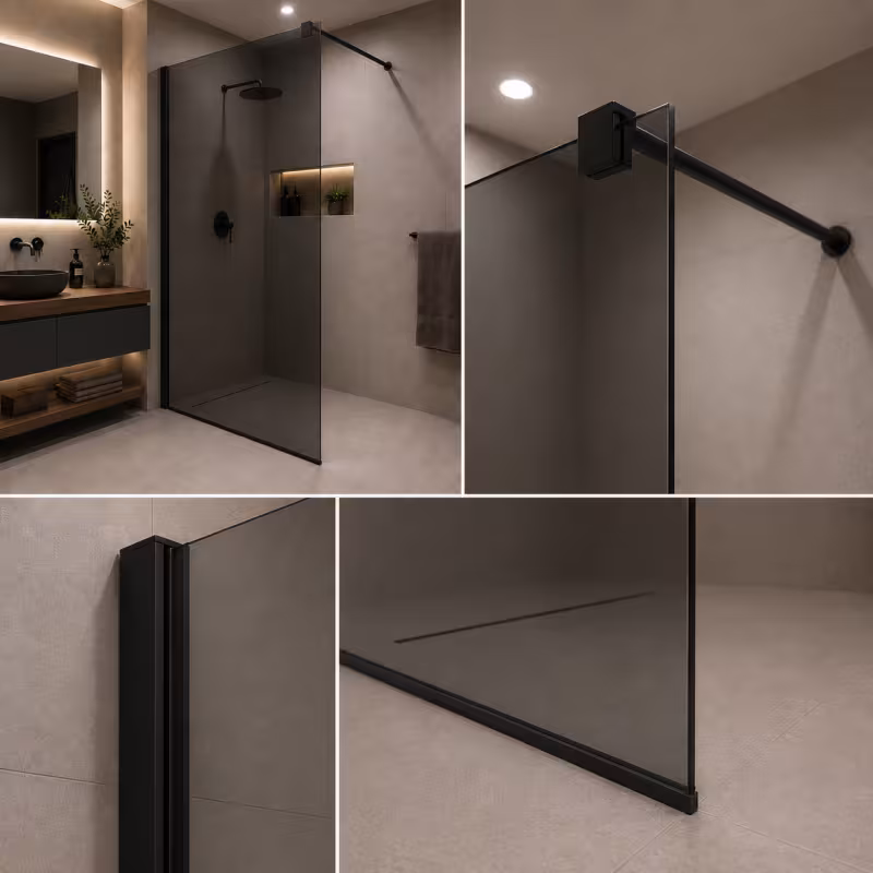 Previzualizare 2: Paravan dus Walk-In 100x195cm, Sticla Gri securizata 8 mm, Profil metalic rezistent, Gri
