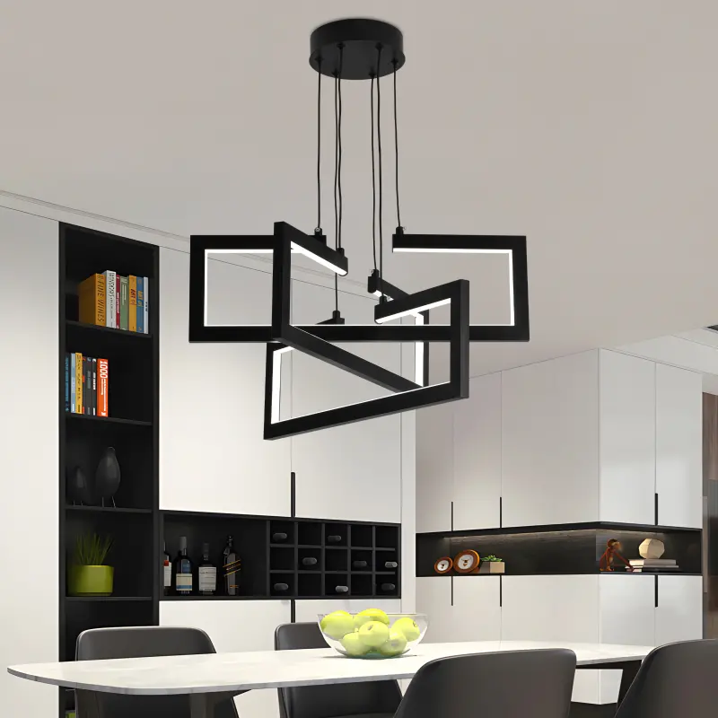 Previzualizare 3: Lustra LED cu telecomanda ,Suspendata 71W, 3 Elemente, lumina Rece/Calda/Neutra, Dimabila, Inaltime Reglabila, Negru