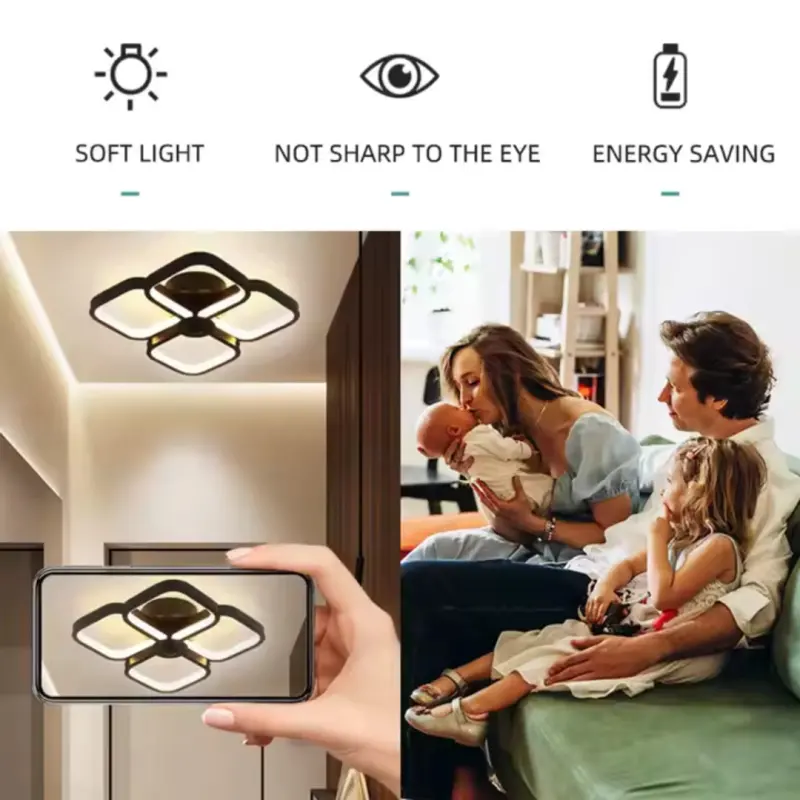 Previzualizare 4: Lustra LED VERTEX Tesser 34W, 4 Patrate, lumina Rece/Calda/Neutra, Negru