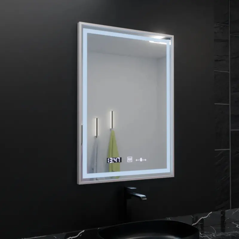 Previzualizare 2: Oglinda LED Rectangulara, 60x80cm, Verite Imperial Silver Motion Glow Marcello, Sistem Dezaburire, Ceas & Termometru, Dimabila