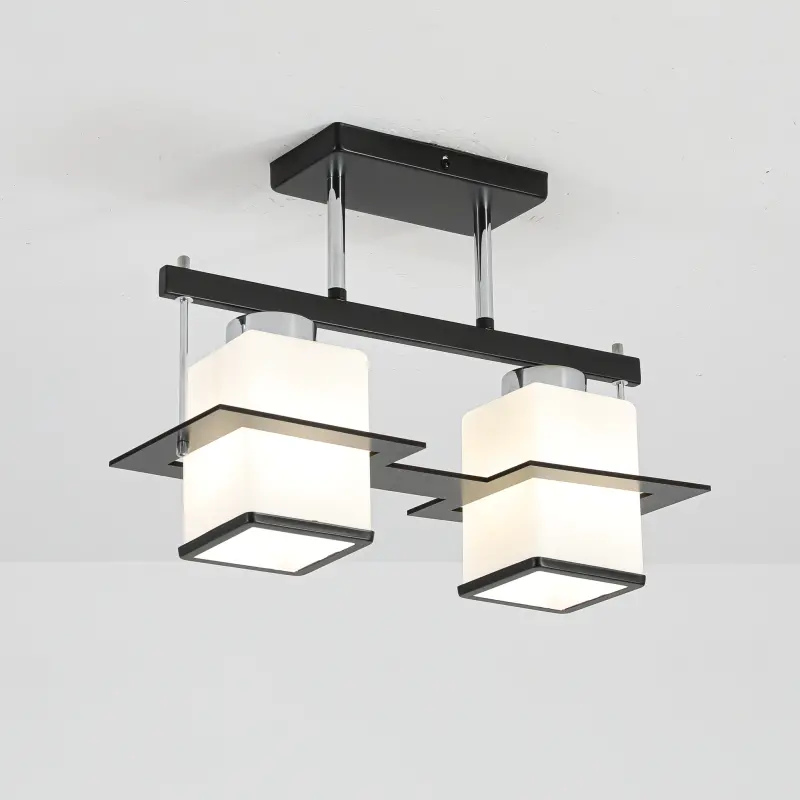 Previzualizare 4: Lustra Clasica Aramis cu Lemn Abajur Patrat 2X E27 Gri Negru