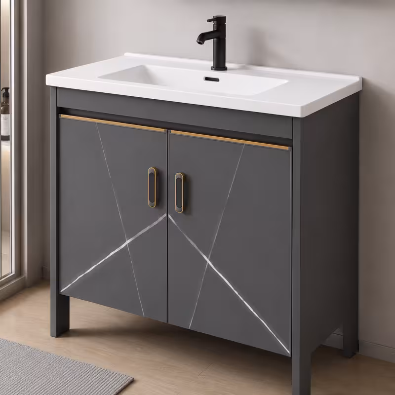Previzualizare 4: Set Mobilier SIENA pentru Baie ,Dulap Lavoar+Dulap Oglinda 100cm, 2 Piese, Gri si Negru